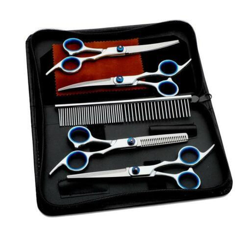 7" Professional Pet Dog Grooming Scissors Shear Hair Cutting Set Curved Tool Kit