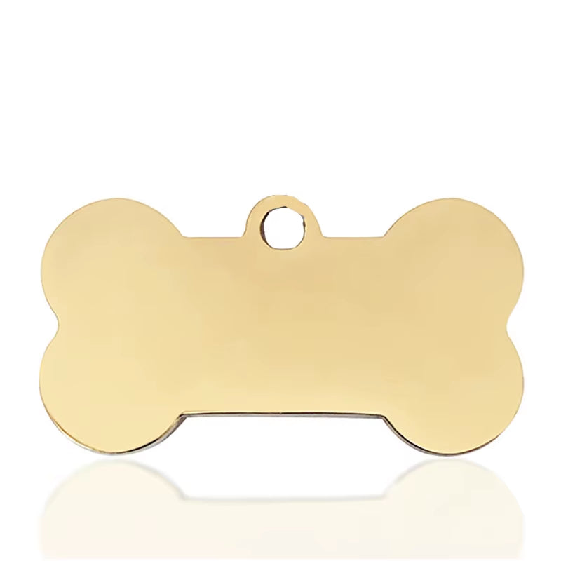 Gold Dog Collar Stainless Steel Cuban Link Chain with Bone ID Tag, Luxury Pet Necklace, Small Medium Large Dogs Usage