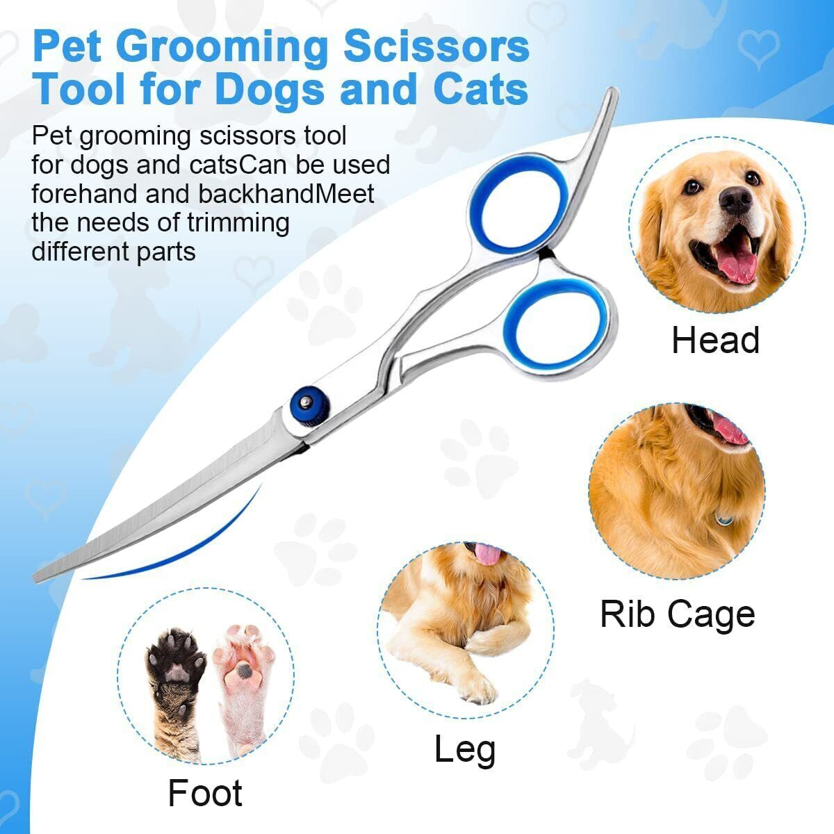 7" Professional Pet Dog Grooming Scissors Shear Hair Cutting Set Curved Tool Kit