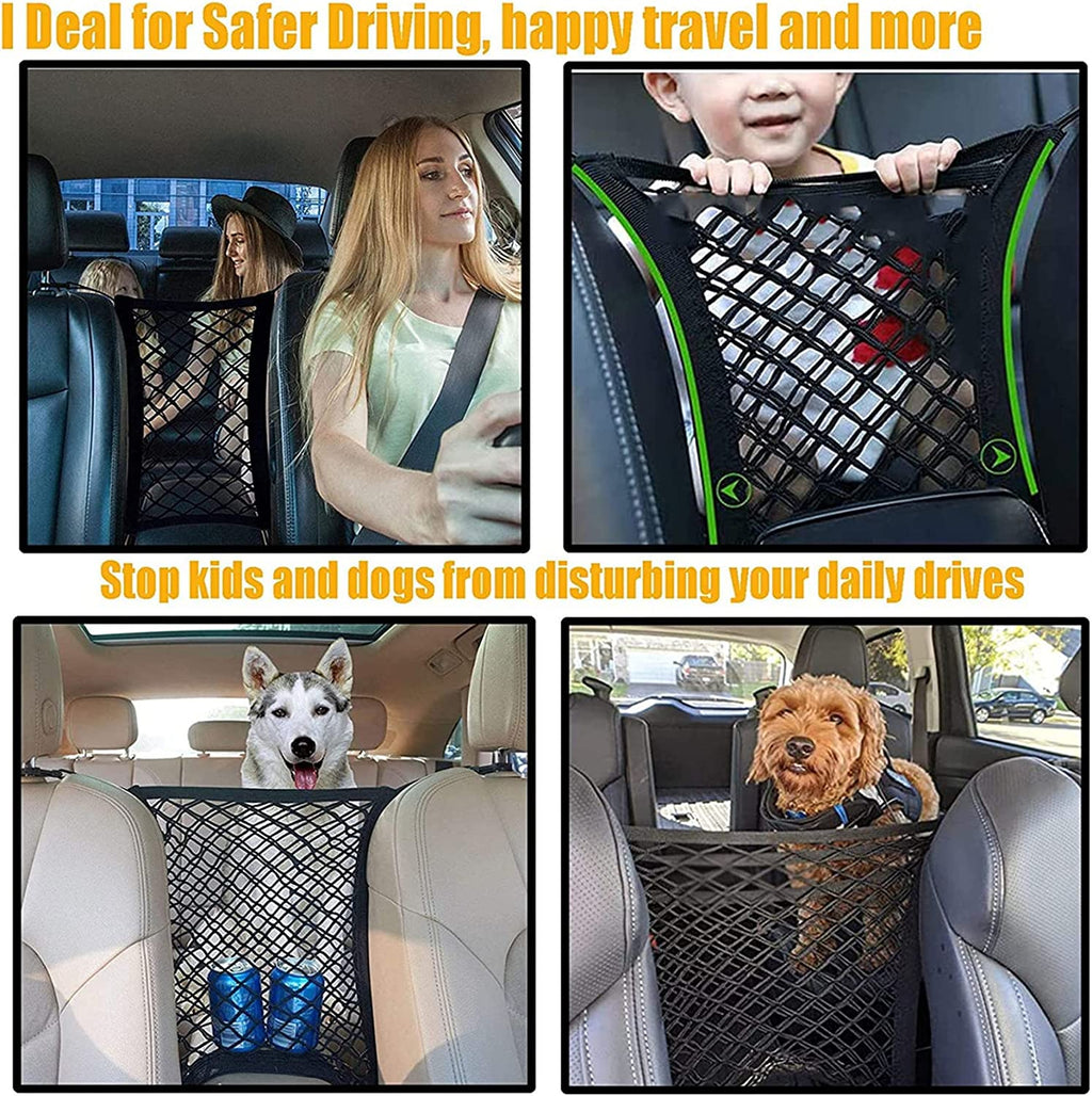 FALCALE Pet Barrier Dog Car Net Barrier with Auto Safety Mesh Organizer Baby Stretchable Storage Bag Universal for Cars, SUV, Truck -Easy Install,Safer to Drive with Children and Pets