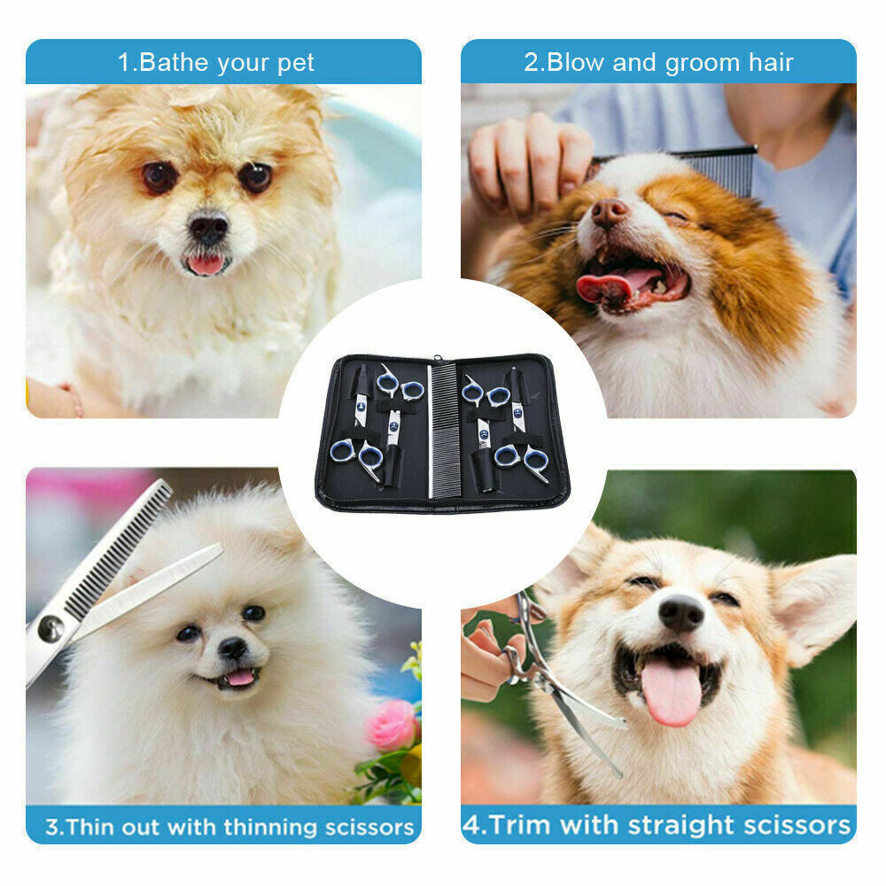 7" Professional Pet Dog Grooming Scissors Shear Hair Cutting Set Curved Tool Kit