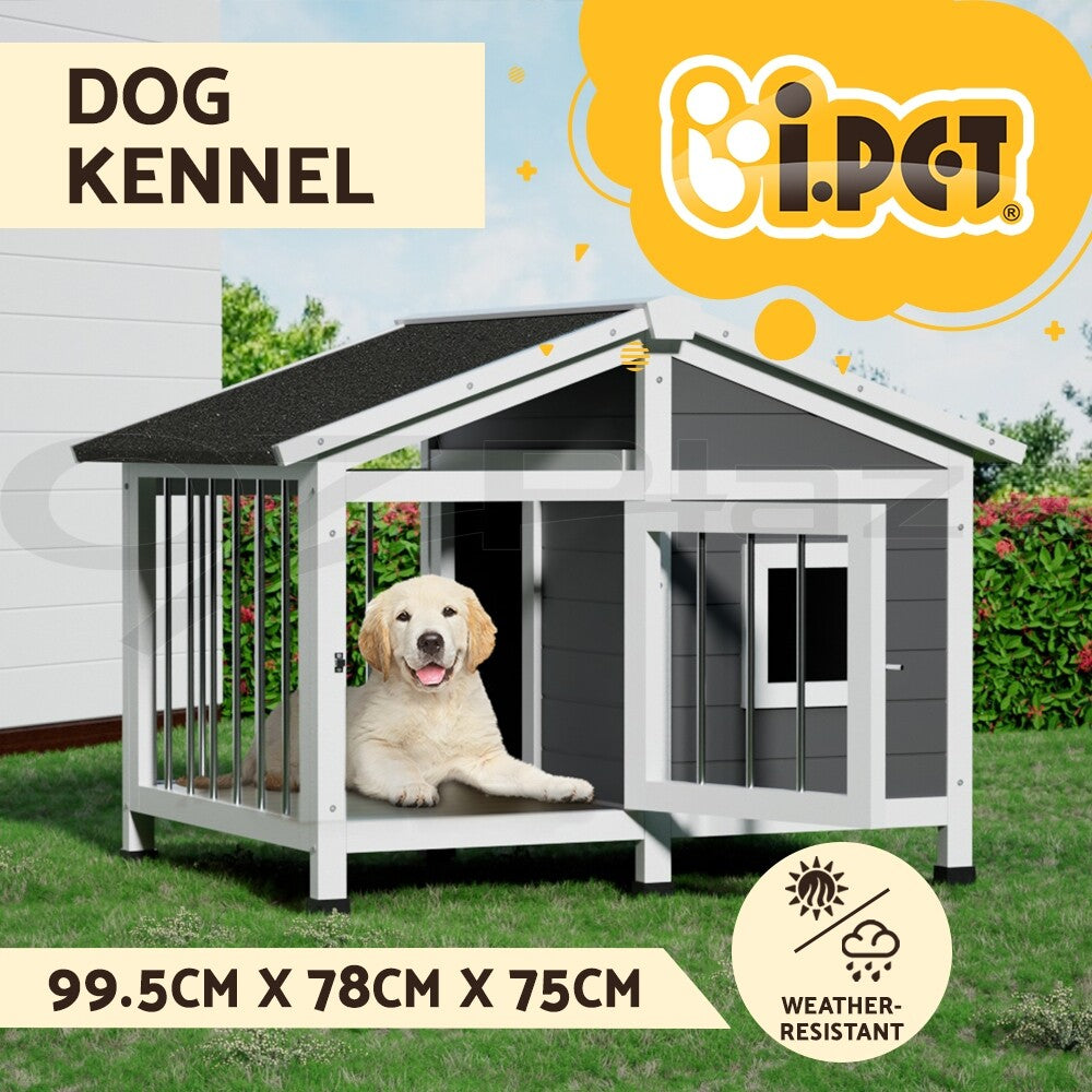 I.Pet Dog Kennel House Large Wooden Outdoor Pet Kennels Indoor Puppy Cabin Home